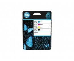 4 Cartuchos de tinta Originales, HP 912 Negro 8.3ml + Colores 3ml