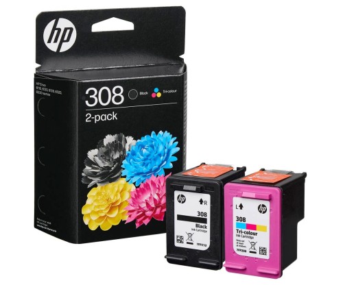 2 Cartuchos de tinta Originales, HP 308 Negro + Colores ~ 120 pages