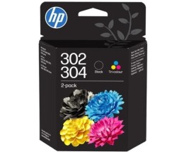 2 Cartuchos de tinta Originales, HP 302 / 304 Negro + Colores