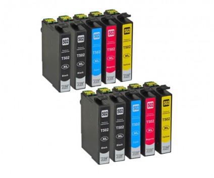 10 Cartuchos de Tinta Compatibles, Epson T02W1 - T02W4 / 502XL Negro 9.2ml + Colores 6.4ml