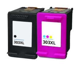 2 Cartuchos de Tinta Compatibles, HP 303 XL Negro 20ml + Colores 18ml