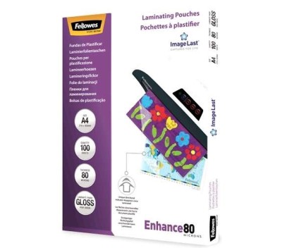 Fellowes Pack de 100 Fundas para Plastificar Brillo A4 - 80 Micras - Alta Calidad - Transparente