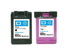 2 Cartuchos de Tinta Compatibles, HP 650 XL Negro 20ml + Colores 17ml