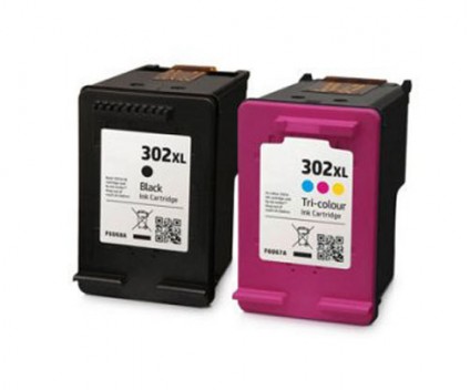 2 Cartuchos de Tinta Compatibles, HP 302 XL Negro 20ml + Colores 18ml