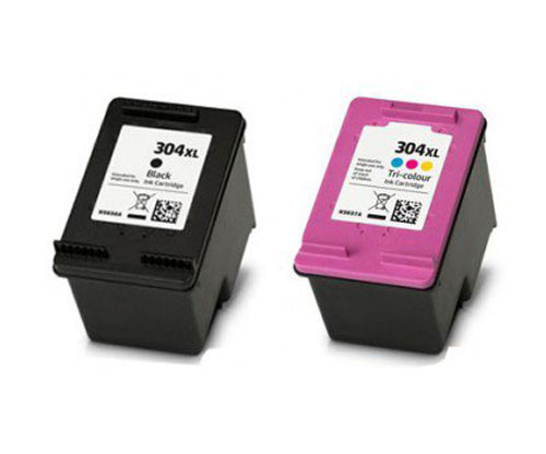 2 Cartuchos de tinta Compatibles, HP 304 XL Negro 20ml + Colores 18ml