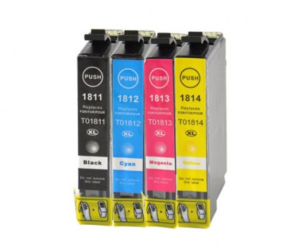 4 Cartuchos de tinta Compatibles, Epson T1811-T1814 / 18 XL Negro 17ml + Colores 13ml