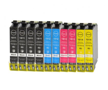 10 Cartuchos de tinta Compatibles, Epson T1811-T1814 / 18 XL Negro 17ml + Colores 13ml