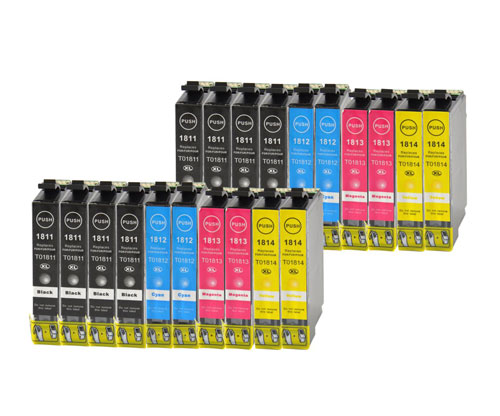 20 Cartuchos de tinta Compatibles, Epson T1811-T1814 / 18 XL Negro 17ml + Colores 13ml