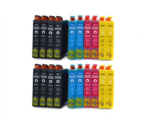 20 Cartuchos de tinta Compatibles, Epson T1631-T1634 / 16 XL Negro 17ml + Colores 11.6ml