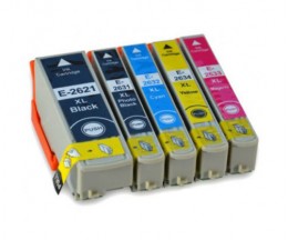 5 Cartuchos de tinta Compatibles, Epson T2621 / 26 XL Negro 26ml + T2631-T2634 Colores 13ml
