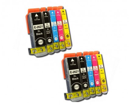 10 Cartuchos de tinta Compatibles, Epson T2621 / 26 XL Negro 26ml + T2631-T2634 Colores 13ml