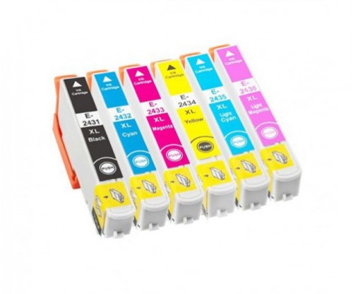 6 Cartuchos de tinta Compatibles, Epson T2431-T2436 / 24XL Negro 13ml + Colores 13ml