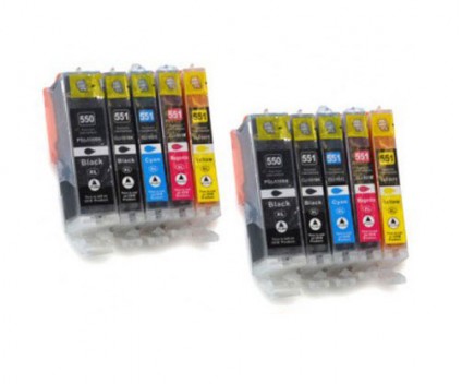 10 Cartuchos de tinta Compatibles, Canon PGI-550 XL / CLI-551 Negro 22ml + Colores 13ml