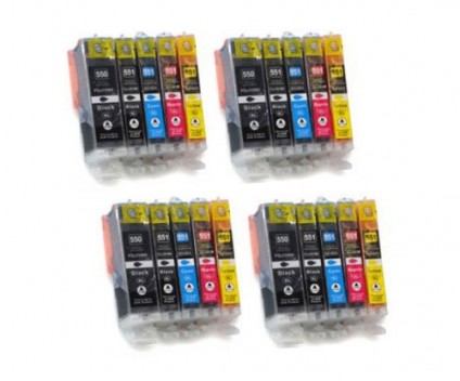 20 Cartuchos de tinta Compatibles, Canon PGI-550 XL / CLI-551 Negro 22ml + Colores 13ml