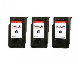 3 Cartuchos de tinta Compatibles, Canon PG-540 XL / CL-541 XL Negro 24ml + Colores 21ml