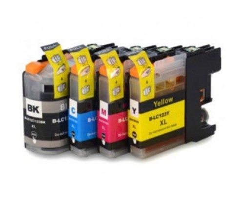 4 Cartuchos de tinta Compatibles, Brother LC-121 / LC-123 Negro 20.6ml + Colores 10ml