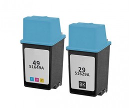 2 Cartuchos de tinta Compatibles, HP 29 Negro 39ml + HP 49 Colores 21ml