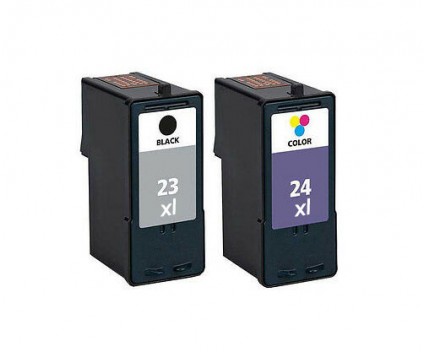 2 Cartuchos de tinta Compatibles, Lexmark 23 XL Negro 21ml + Lexmark 24 XL Colores 15ml