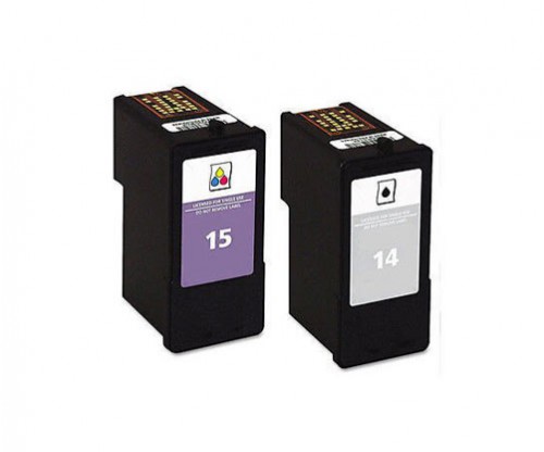 2 Cartuchos de tinta Compatibles, Lexmark 14 Negro 21ml + Lexmark 15 Colores 15ml