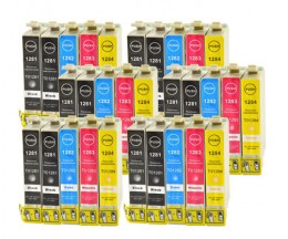 30 Cartuchos de tinta Compatibles, Epson T1281-T1284 Negro 13ml + Colores 6.6ml