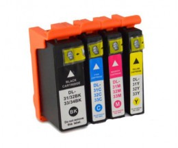 4 Cartuchos de tinta Compatibles, DELL 31 / 32 / 33 / 34 Negro + Colores 28ml / 15ml
