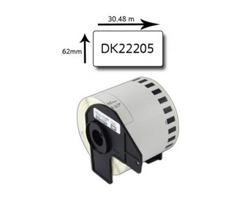 Etiqueta Compatible Brother DK22205 62mm x 30.48m Rollo Blanco