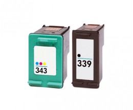 2 Cartuchos de tinta Compatibles, Hp 343 Colores 18ml + HP 339 Negro 25ml