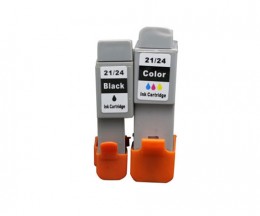 2 Cartuchos de tinta Compatibles, Canon BCI-21 / BCI-24 Negro 9.2ml + Colores 12.6ml