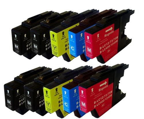 10 Cartuchos de tinta Compatibles, Brother LC-1220 / LC-1240 / LC-1280 Negro 32.6ml + Colores 16.6ml