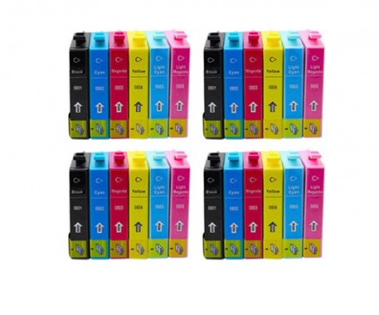 24 Cartuchos de tinta Compatibles, Epson T0801-T0806 Negro 13ml + Colores 13ml
