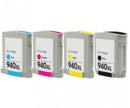 4 Cartuchos de tinta Compatibles, HP 940 XL Negro 50ml + Colores 30ml