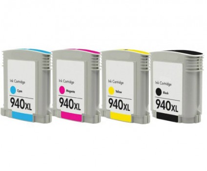 4 Cartuchos de tinta Compatibles, HP 940 XL Negro 50ml + Colores 30ml