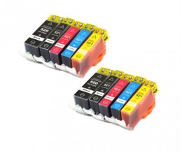 10 Cartuchos de tinta Compatibles, Canon PGI-520 Negro 19.4ml + CLI-521 Colores 9ml