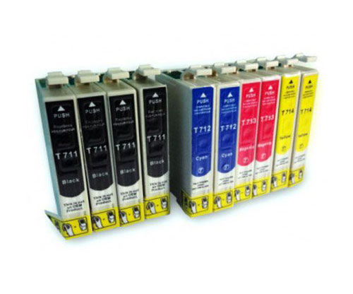 10 Cartuchos de tinta Compatibles, Epson T0711-T0714 Negro 13ml + Colores 13ml
