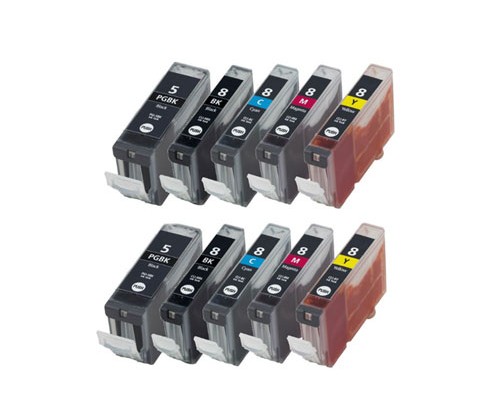 10 Cartuchos de tinta Compatibles, Canon PGI-5 / CLI-8 Negro 26.8ml + Colores 13.4ml