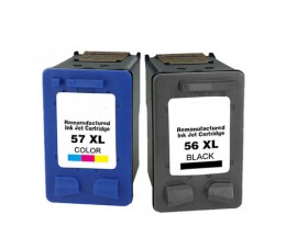 2 Cartuchos de tinta Compatibles, HP 57 XL Colores 18ml + HP 56 XL Negro 22ml