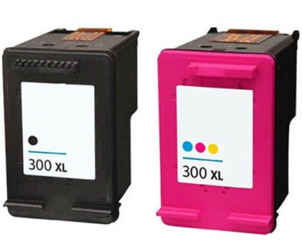 2 Cartuchos de tinta Compatibles, HP 300 XL Negro 20ml + Colores 18ml