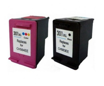 2 Cartuchos de tinta Compatibles, HP 301 XL Negro 20ml + Colores 17ml