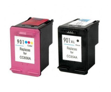 2 Cartuchos de tinta Compatibles, HP 901 XL Negro 20ml + Colores 18ml