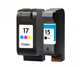 2 Cartuchos de tinta Compatibles, HP 17 Colores 39ml + HP 15 Negro 40ml