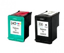 2 Cartuchos de tinta Compatibles, HP 342 Colores 18ml + HP 336 Negro 18ml
