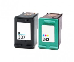 2 Cartuchos de tinta Compatibles, HP 337 Negro 18ml + HP 343 Colores 18ml