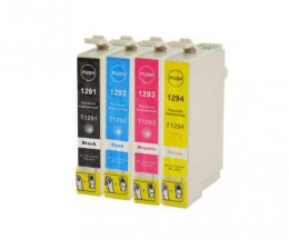 4 Cartuchos de tinta Compatibles, Epson T1291-T1294 Negro 15ml + Colores 13ml