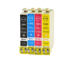 4 Cartuchos de tinta Compatibles, Epson T1281-T1284 Negro 13ml + Colores 6.6ml
