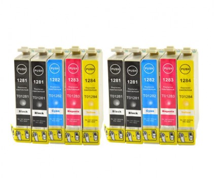10 Cartuchos de tinta Compatibles, Epson T1281-T1284 Negro 13ml + Colores 6.6ml