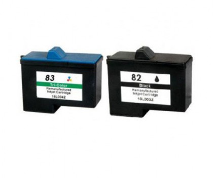 2 Cartuchos de tinta Compatibles, Lexmark 82 Negro 21ml + Lexmark 83 Colores 15ml