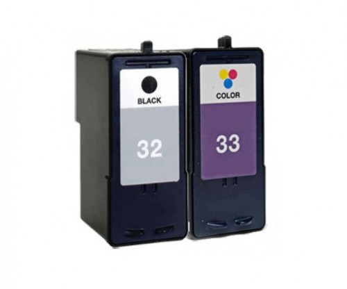 2 Cartuchos de tinta Compatibles, Lexmark 33 Colores 15ml + Lexmark 32 Negro 21ml