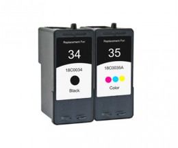 2 Cartuchos de tinta Compatibles, Lexmark 35 Colores 15ml + Lexmark 34 Negro 21ml