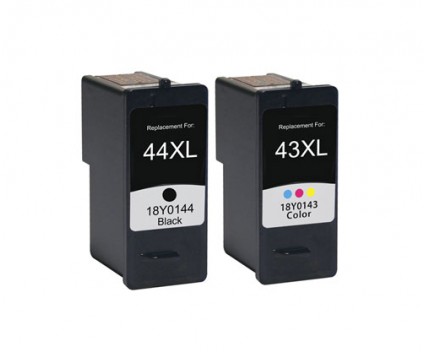 2 Cartuchos de Tinta Compatibles, Lexmark 44 XL Negro 21ml + Lexmark 43 XL Colores 15ml