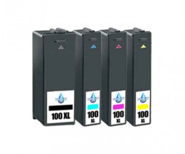 4 Cartuchos de tinta Compatibles, Lexmark 100 XL Negro 19ml + Colores 12.5ml